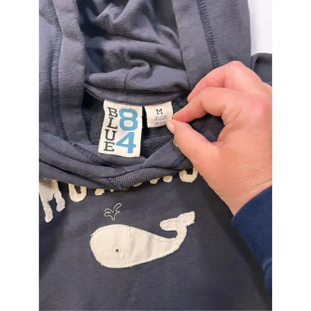 Montauk Appliqued Supersoft Hoodie w/ Whale Navy Blue 84 Brand Kids Size Medium